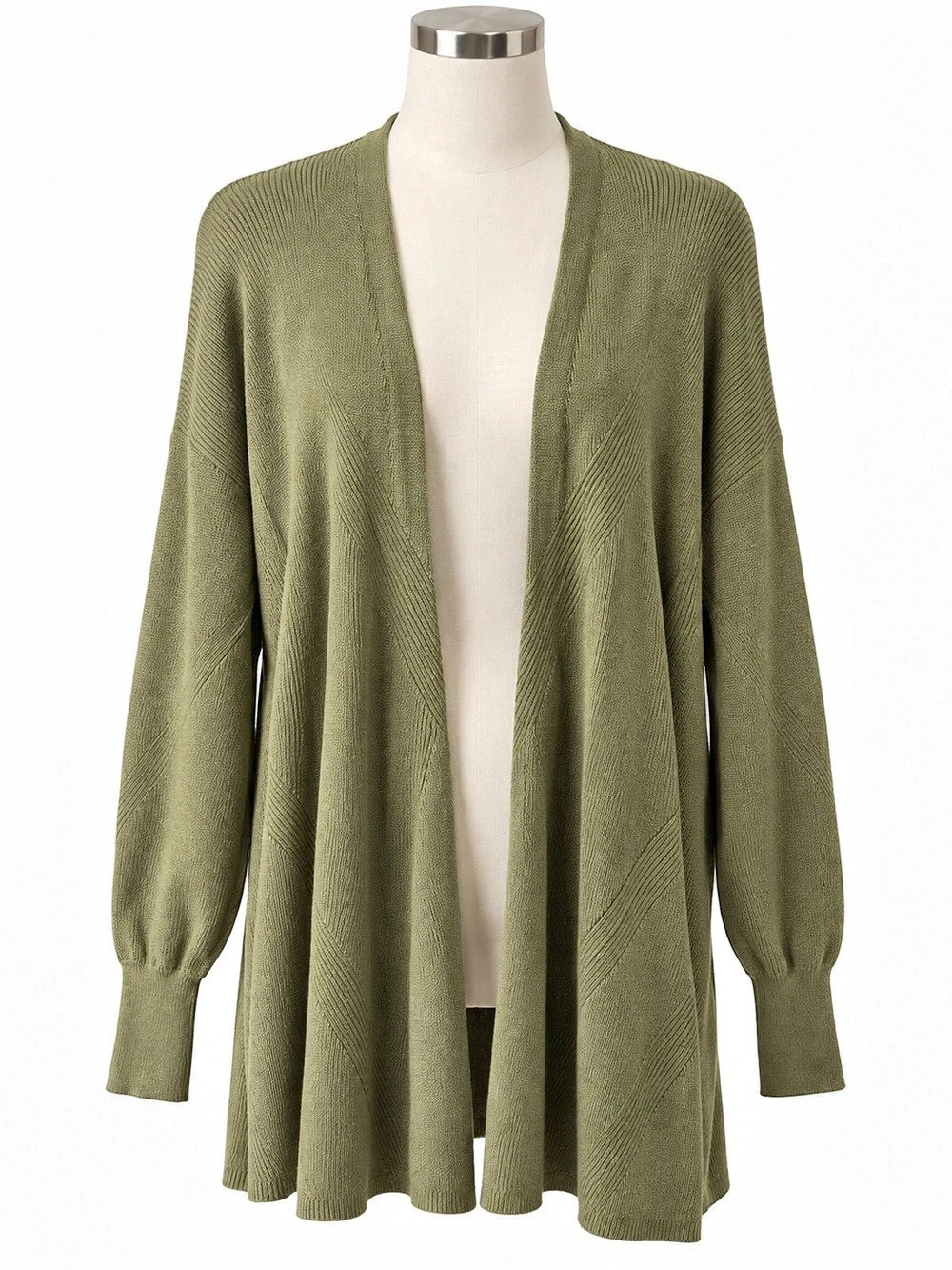 a new day Open Front Ribbed Knit Cardigan Green Medium
